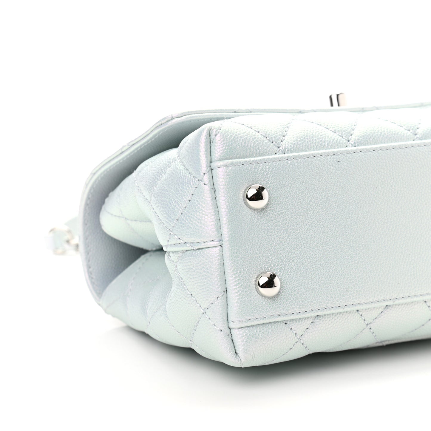 Iridescent Caviar Quilted Mini Coco Handle Flap Light Blue