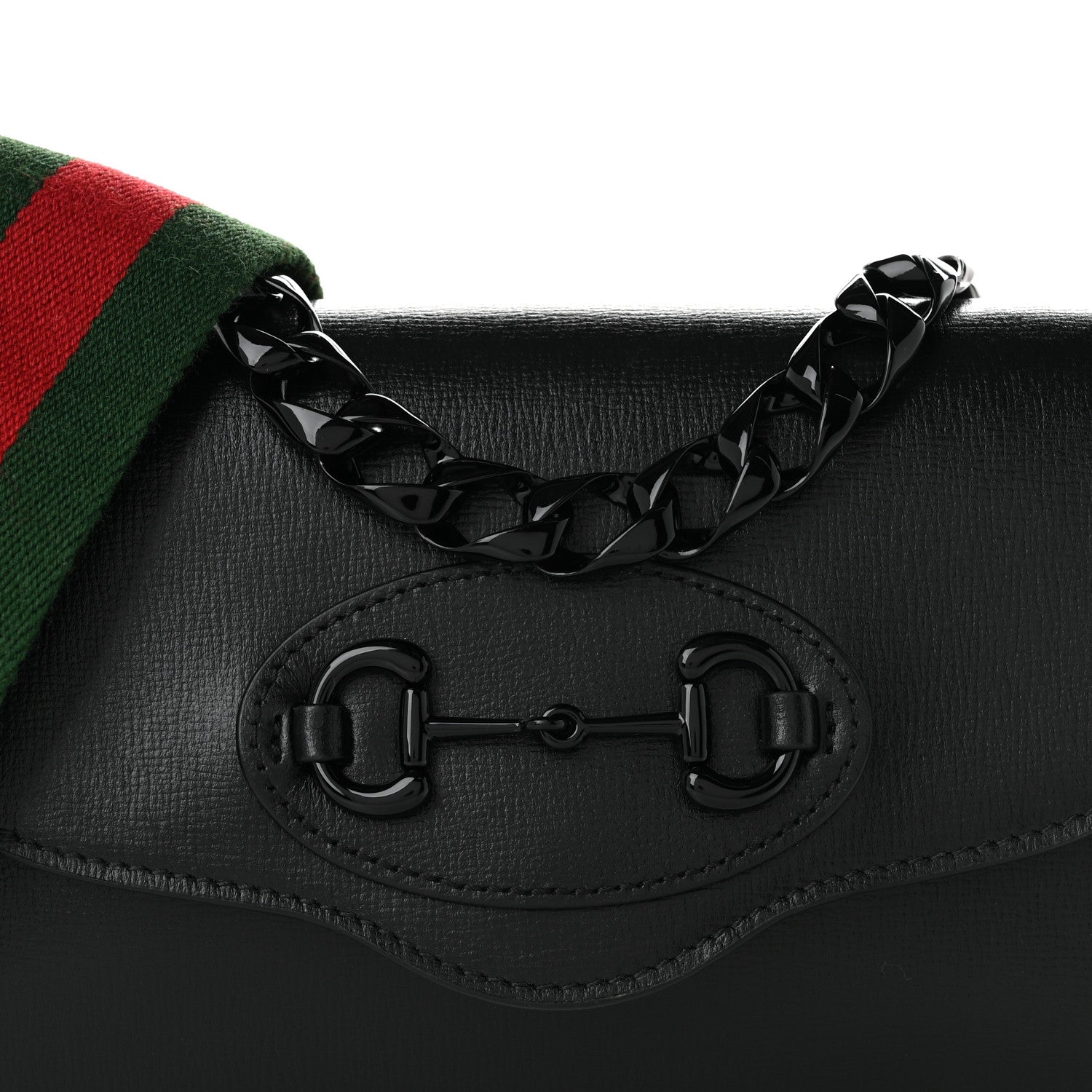 Gucci Glazed Textured Calfskin Web Monochrome Mini Horsebit 1955 Chain Shoulder Bag Black 7 of 9