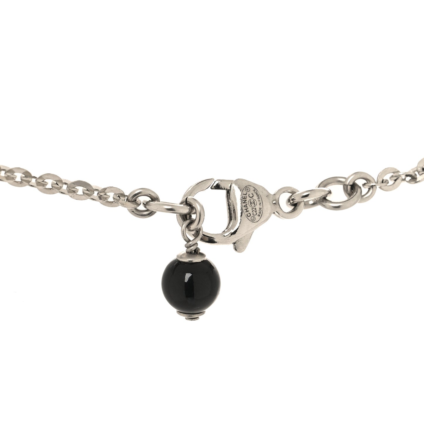 Pearl Crystal CC Pendant Necklace Silver