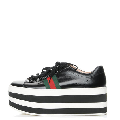 Gucci Malaga Kid Peggy Platform Sneakers 41 Black White 1 of 9