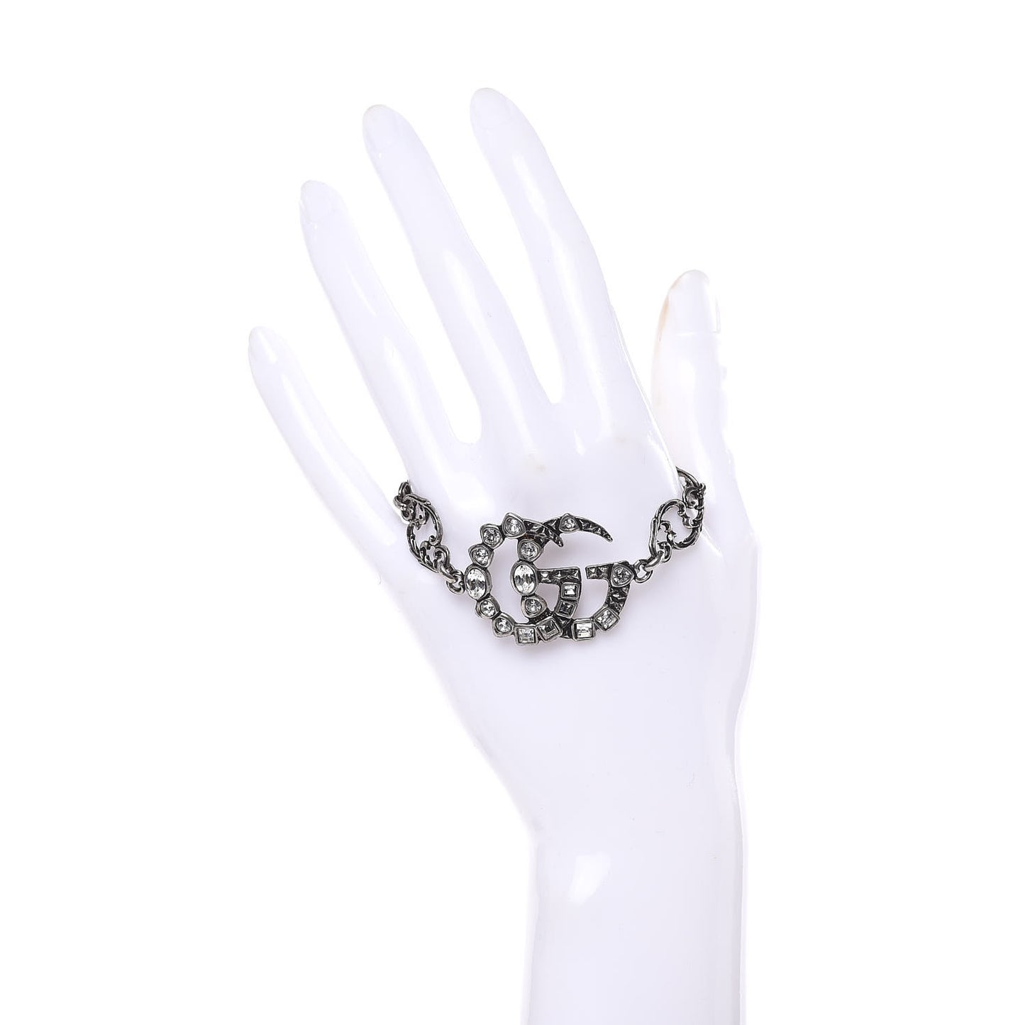 Oxidized Palladium Crystal Double G Bracelet Silver