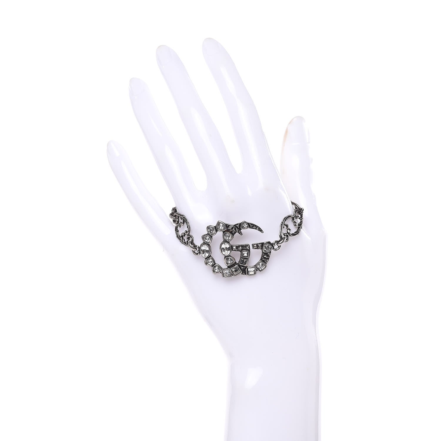 Gucci Oxidized Palladium Crystal Double G Bracelet Silver 2 of 4
