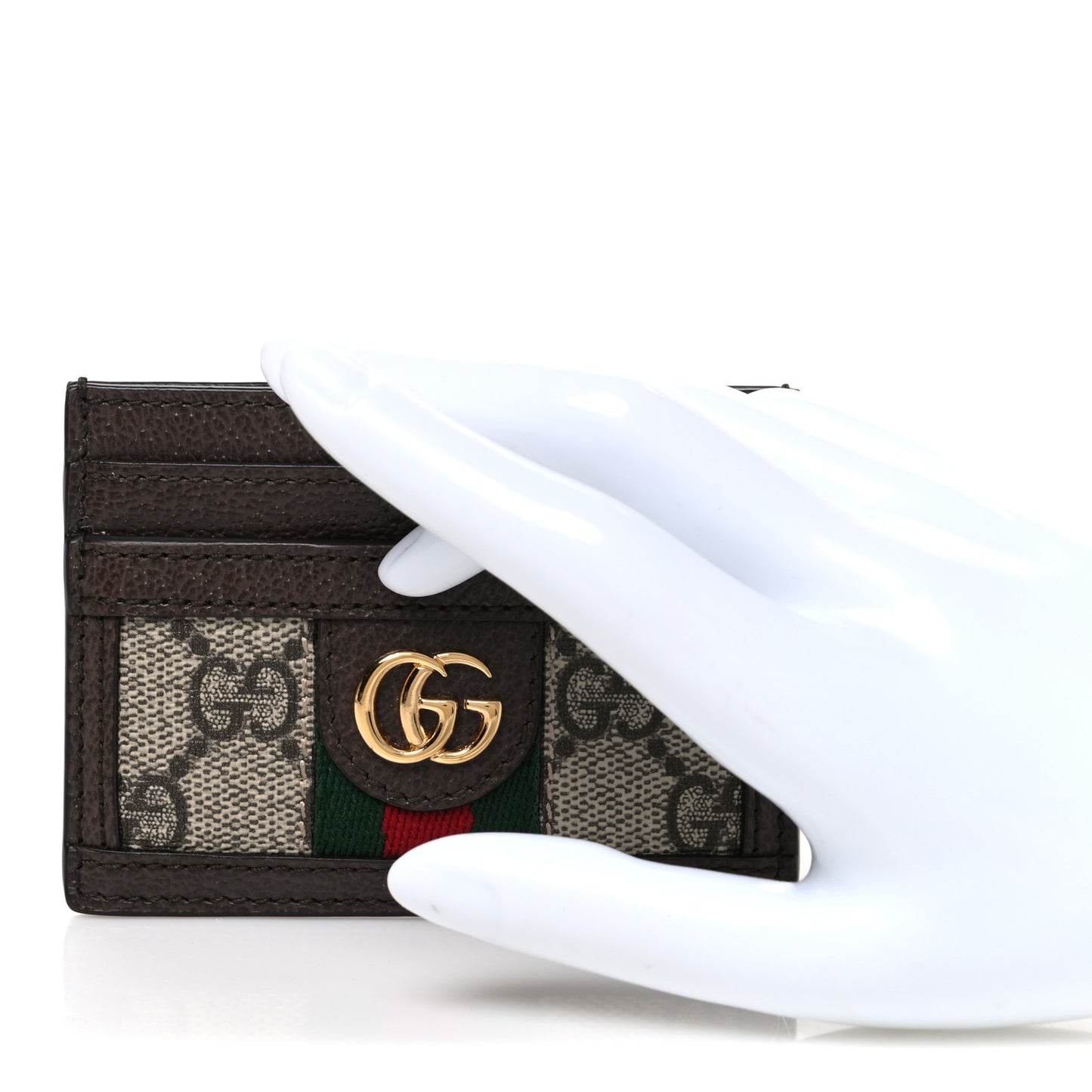 GG Supreme Monogram Textured Dollar Calfskin Ophidia Card Holder Beige Ebony New Acero