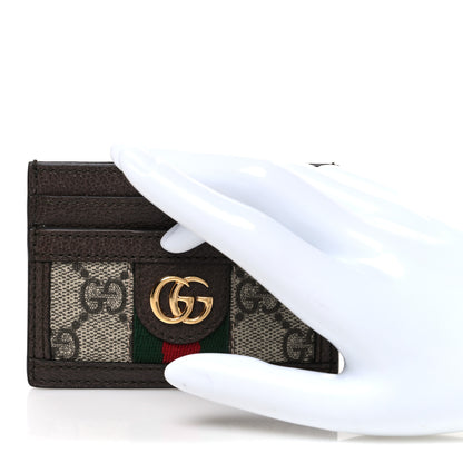 Gucci GG Supreme Monogram Textured Dollar Calfskin Ophidia Card Holder Beige Ebony New Acero 2 of 6
