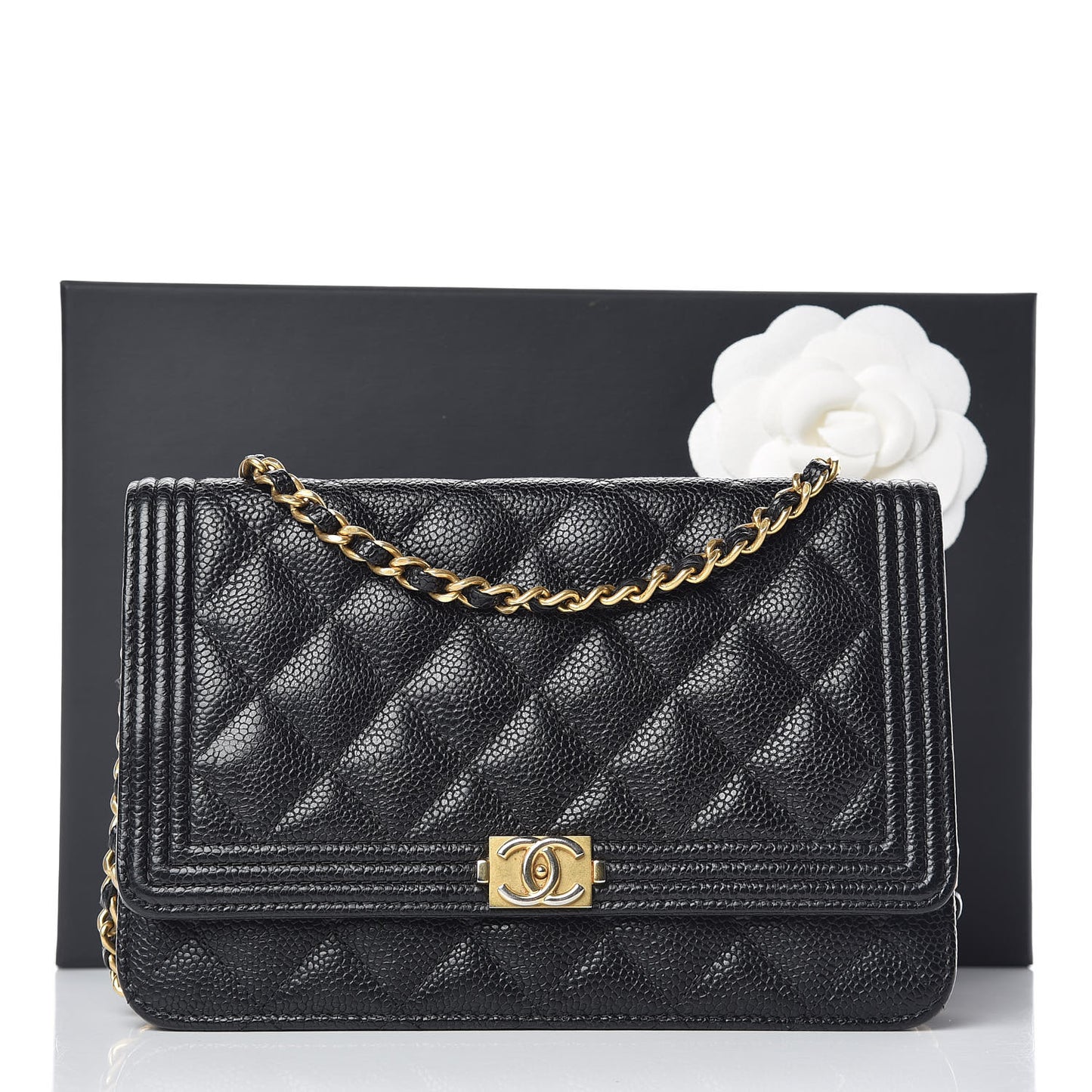 Caviar Quilted Boy Wallet On Chain WOC Black
