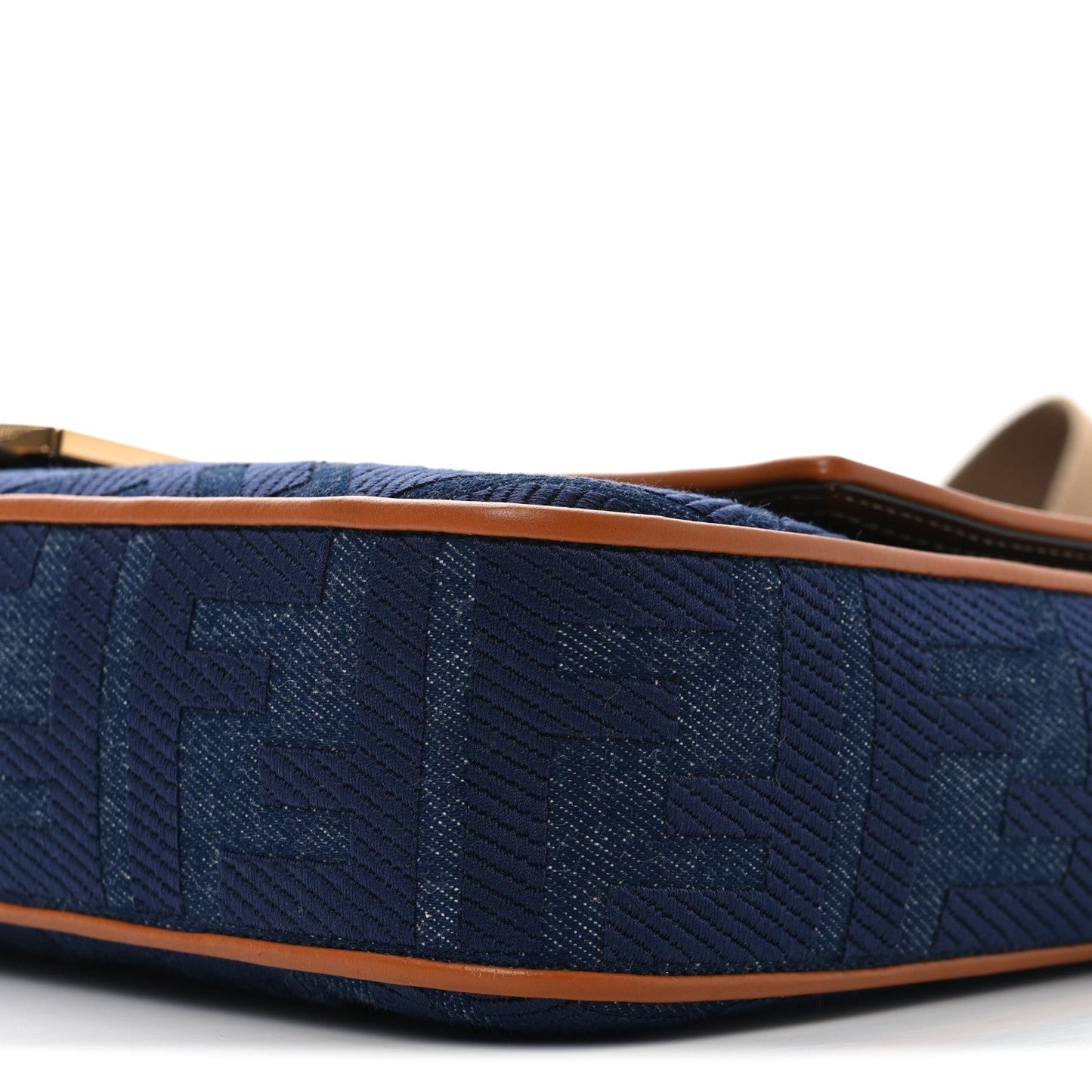 Denim Vitello King FF Embroidered Large Baguette Blue Cuoio