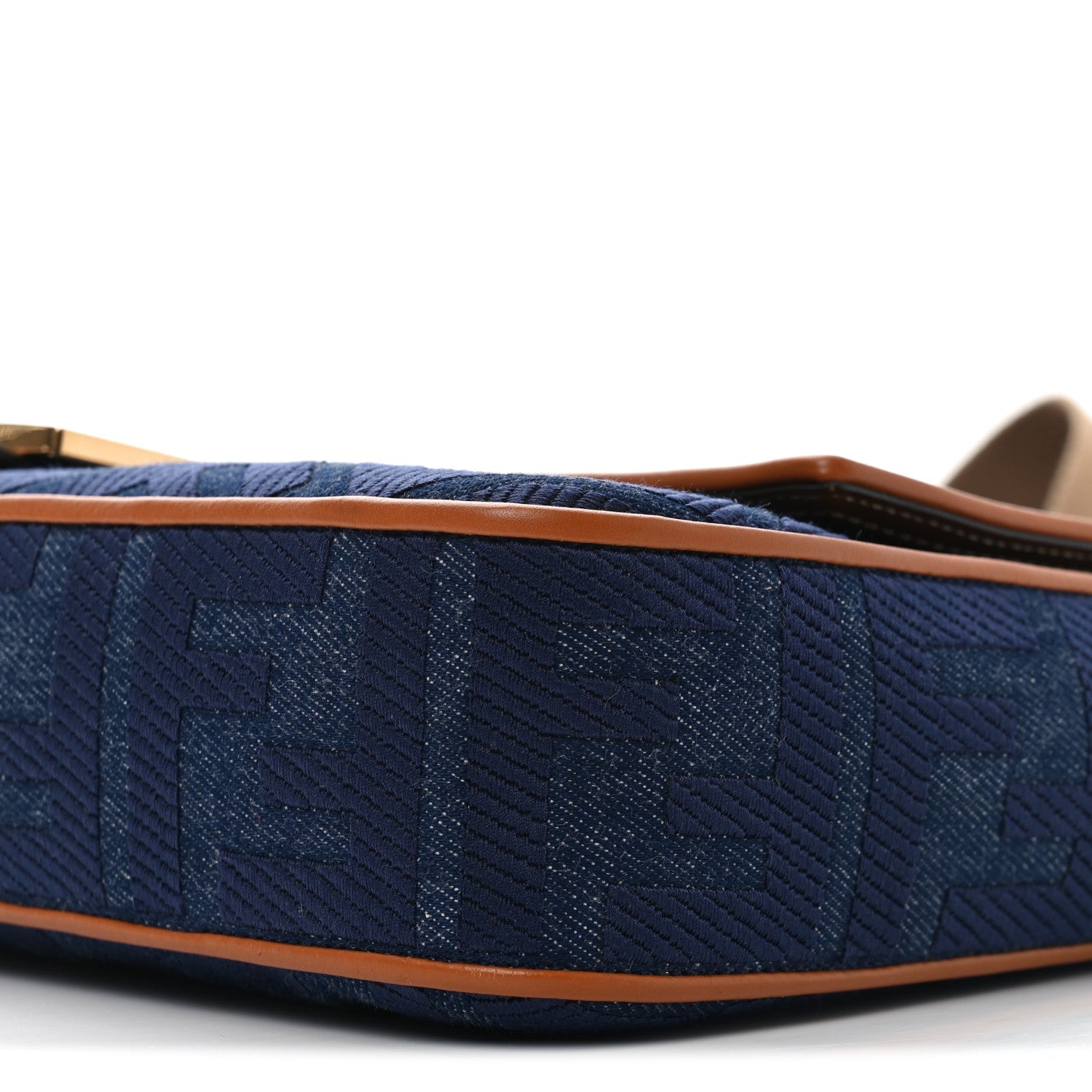 Fendi Denim Vitello King FF Embroidered Large Baguette Blue Cuoio 10 of 10