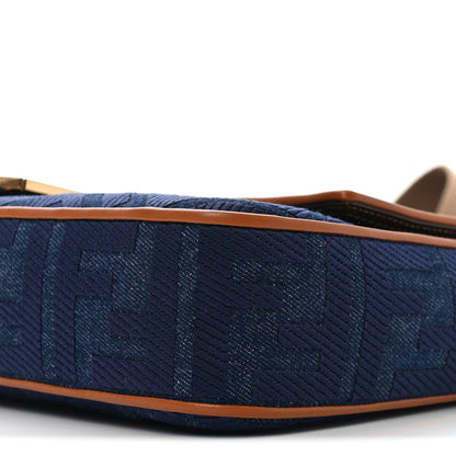 Fendi Denim Vitello King FF Embroidered Large Baguette Blue Cuoio 10 of 10