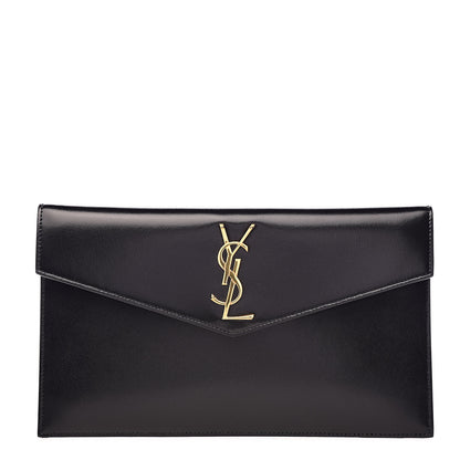 Saint Laurent Smooth Shiny Calfskin Monogram Uptown Pouch Black 1 of 8