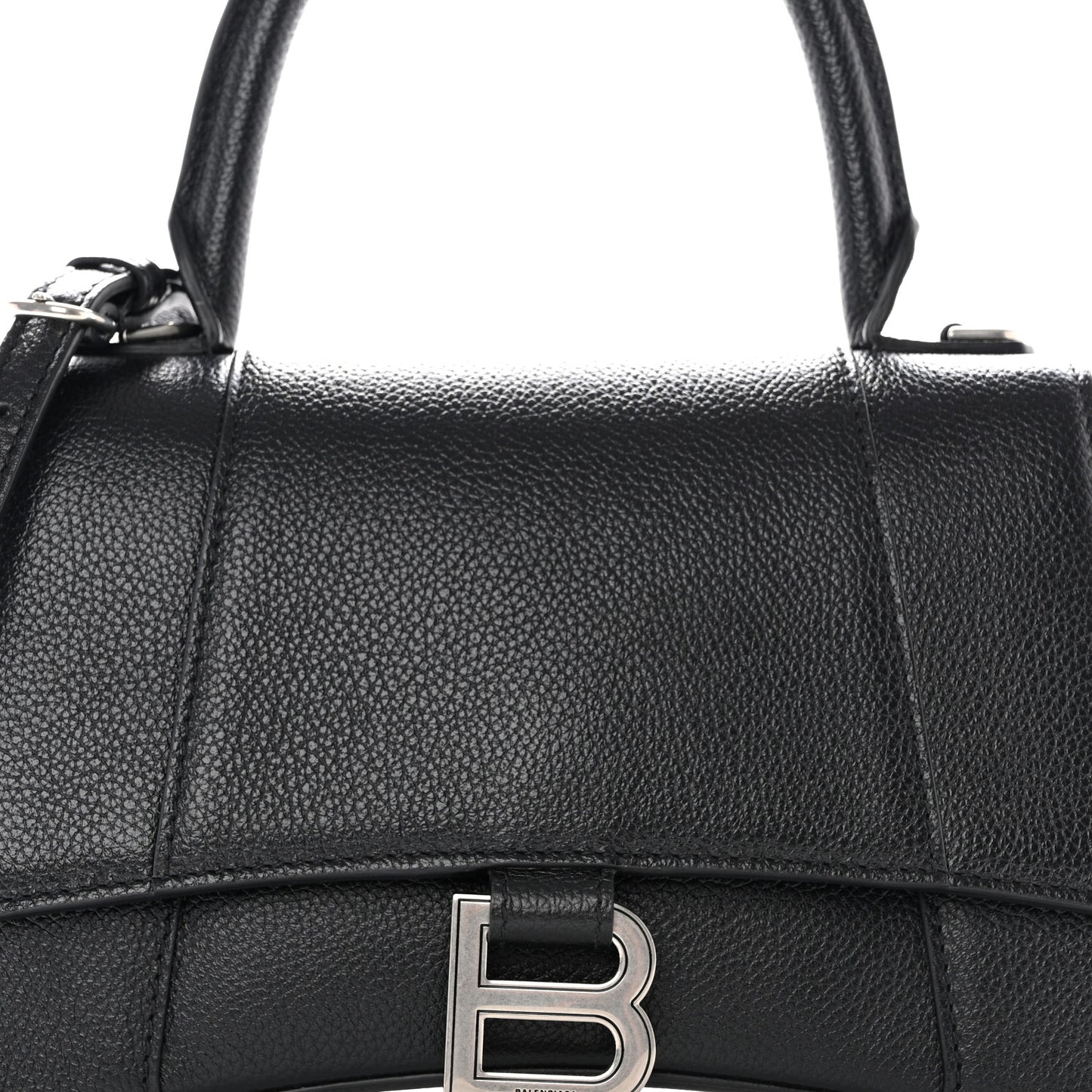 Grained Calfskin Small Hourglass Top Handle Bag Black