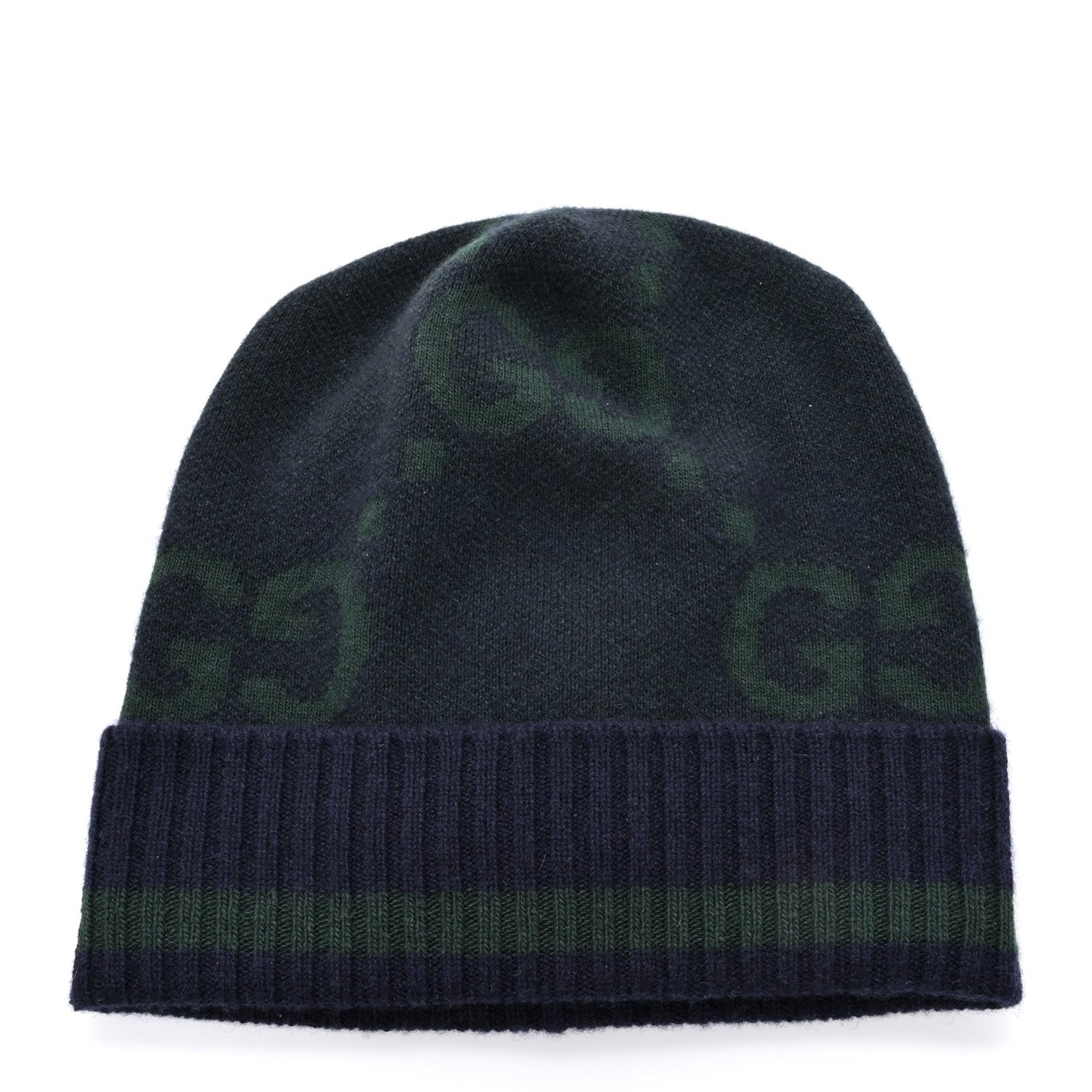 Gucci Cashmere Jacquard Monogram Jumbo GG Canvy Hat Beanie Hat M Blue Ivory 1 of 6