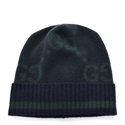 Gucci Cashmere Jacquard Monogram Jumbo GG Canvy Hat Beanie Hat M Blue Ivory 1 of 6