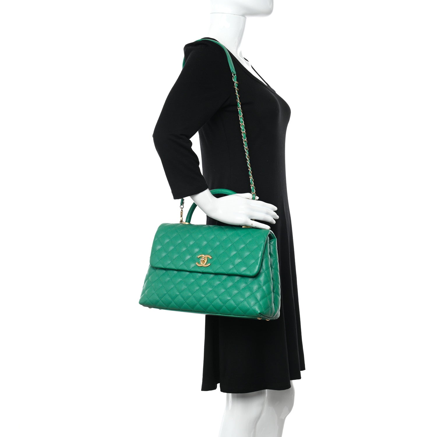 Chanel Caviar Quilted Medium Coco Lizard Embossed Handle Flap Green 2 of 11