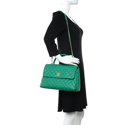 Chanel Caviar Quilted Medium Coco Lizard Embossed Handle Flap Green 2 of 11
