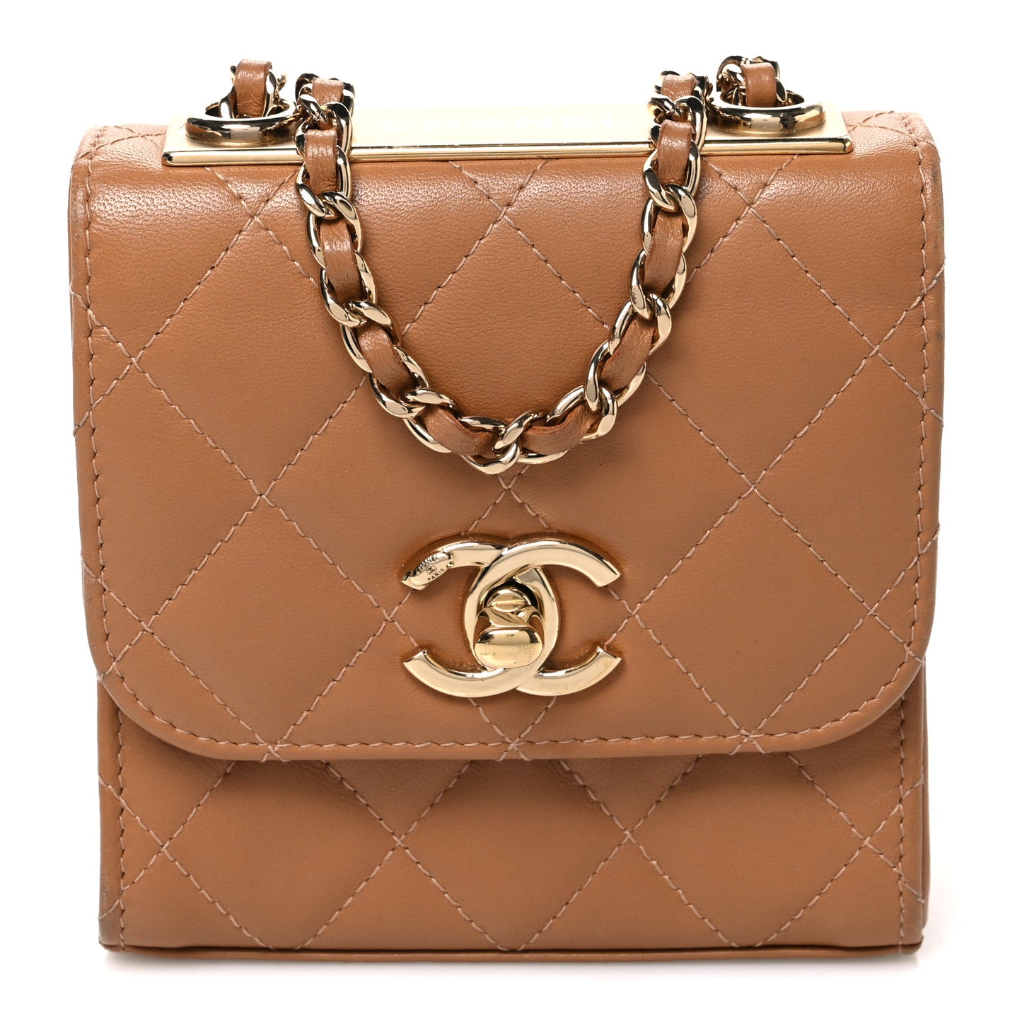 Lambskin Quilted Mini Trendy CC Clutch With Chain Brown
