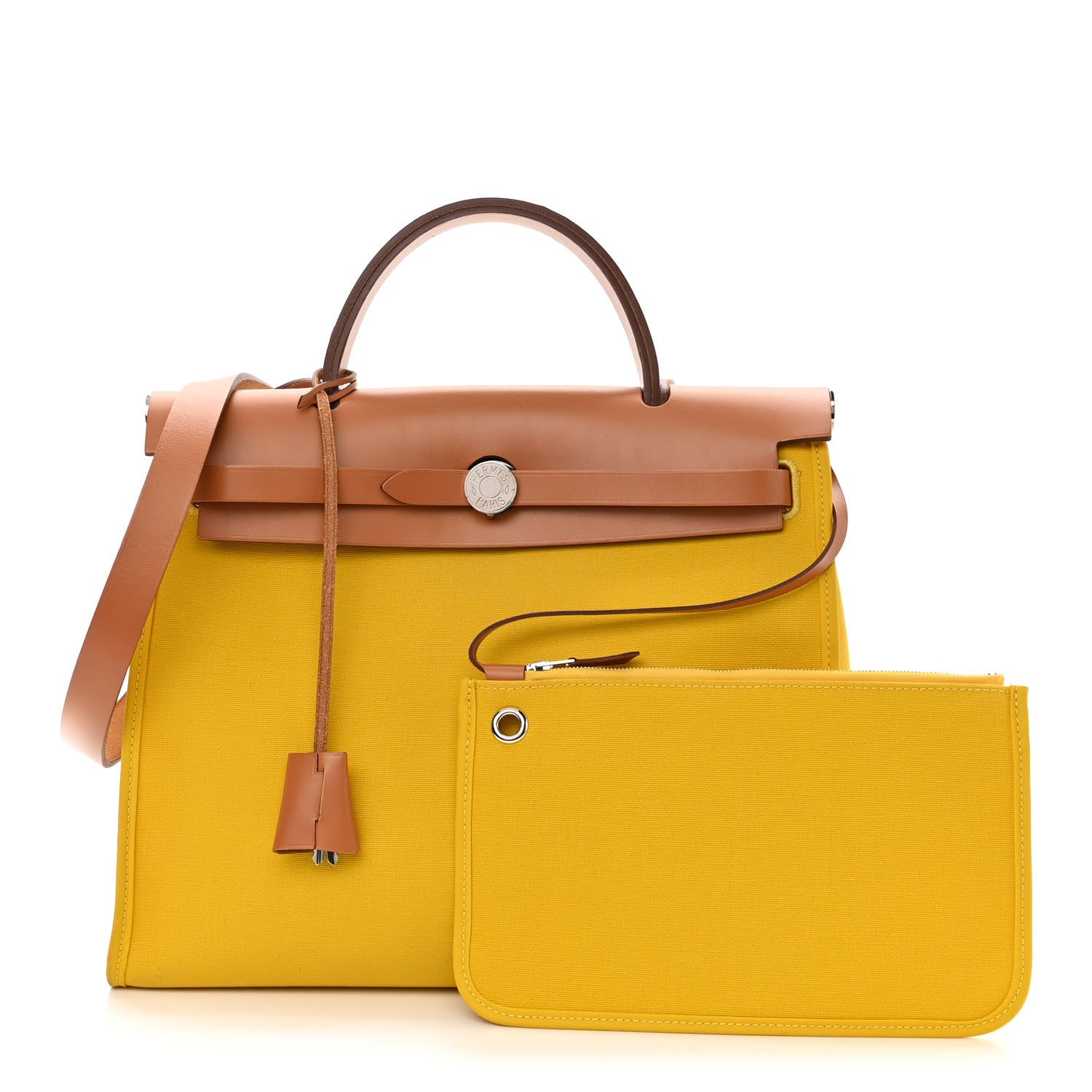 Hermes Vache Hunter Toile Officier Herbag Zip PM 31 PM Natural Jaune De Naples 1 of 15