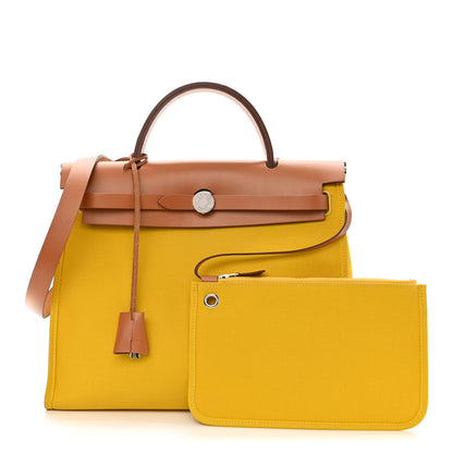 Hermes Vache Hunter Toile Officier Herbag Zip PM 31 PM Natural Jaune De Naples 1 of 15
