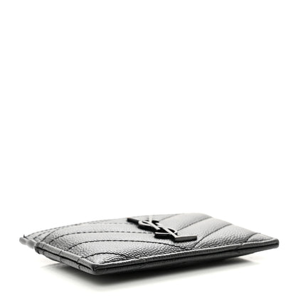 Saint Laurent Grain De Poudre Matelasse Chevron Monochrome Monogram Credit Card Case Black 4 of 8