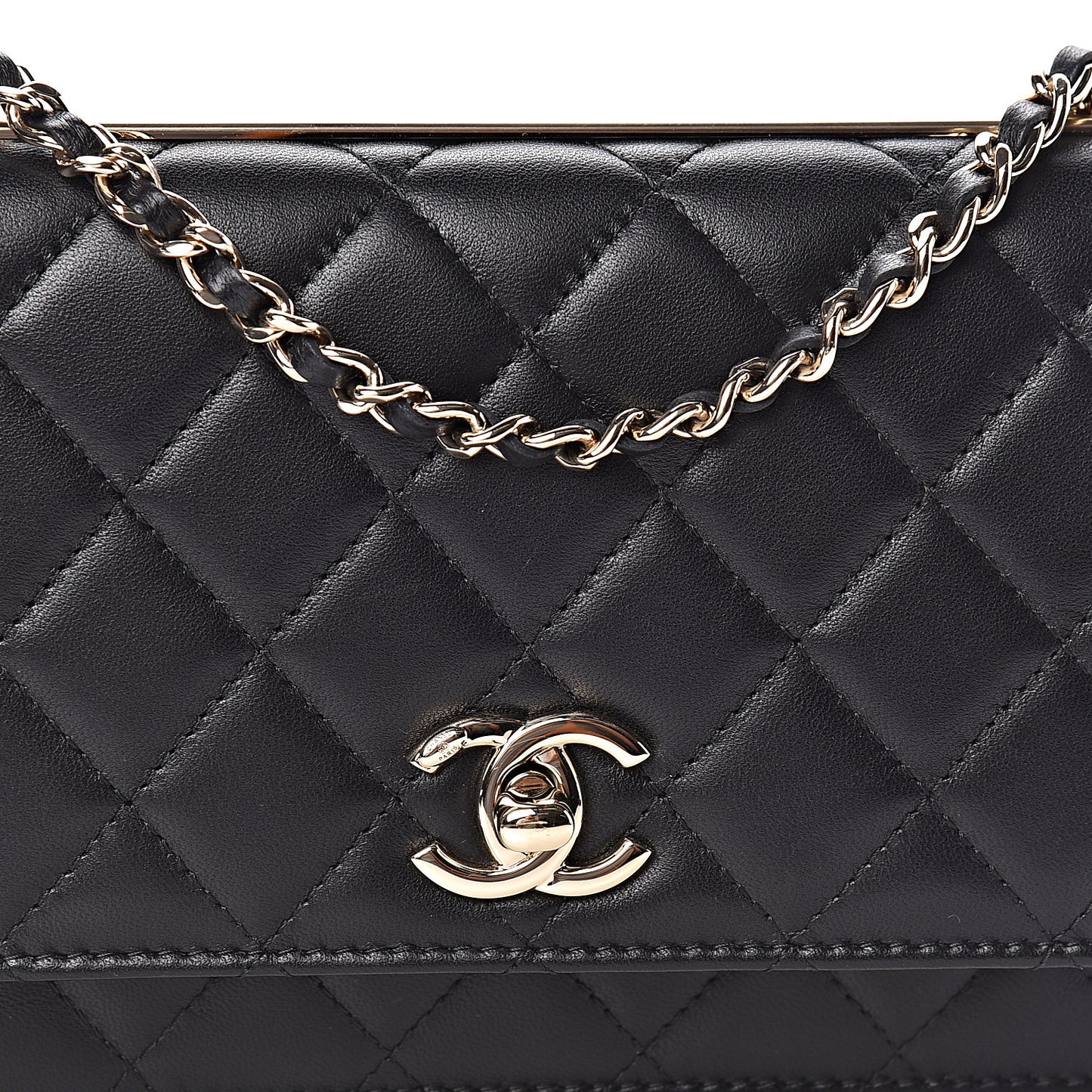 Lambskin Quilted Trendy CC Wallet On Chain WOC Black