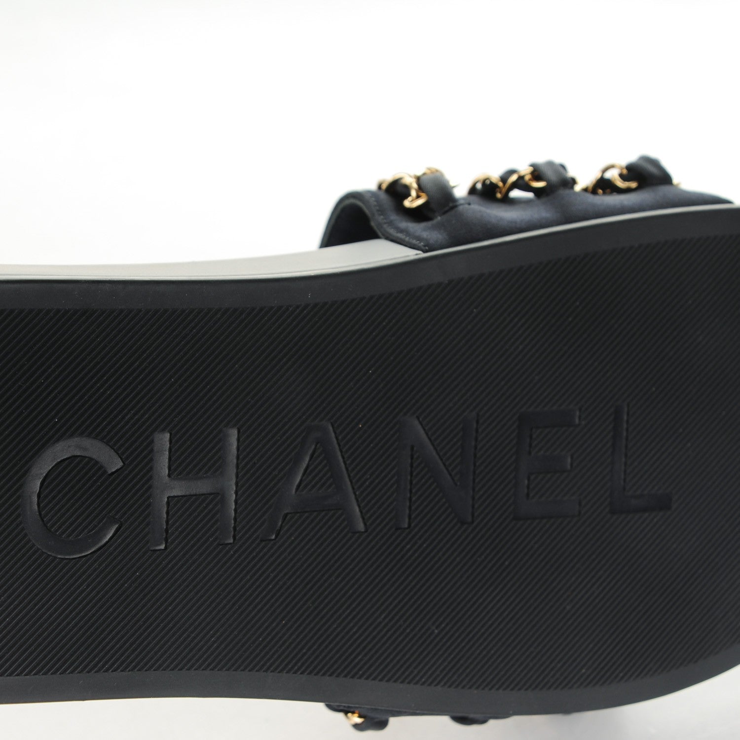 Chanel Lambskin Canvas Chain Flat Sandals 39 Marine 7 of 8