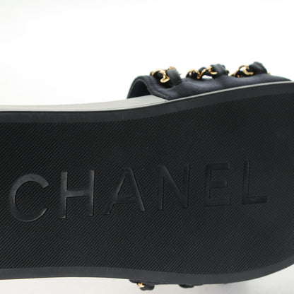 Chanel Lambskin Canvas Chain Flat Sandals 39 Marine 7 of 8