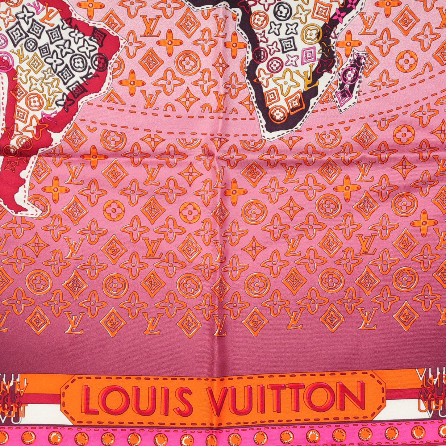 Silk Monogram Map Square Scarf Plum Orient