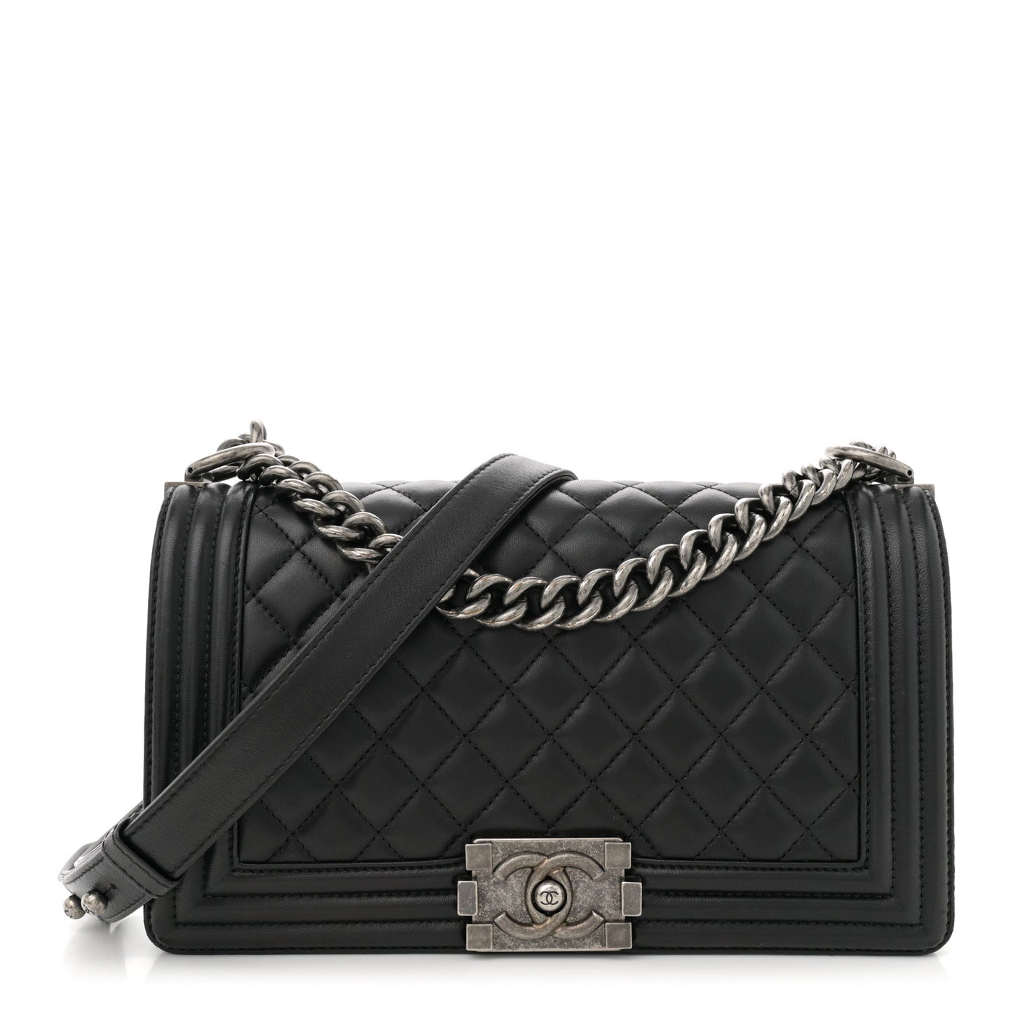 Lambskin Quilted Medium Boy Flap Black