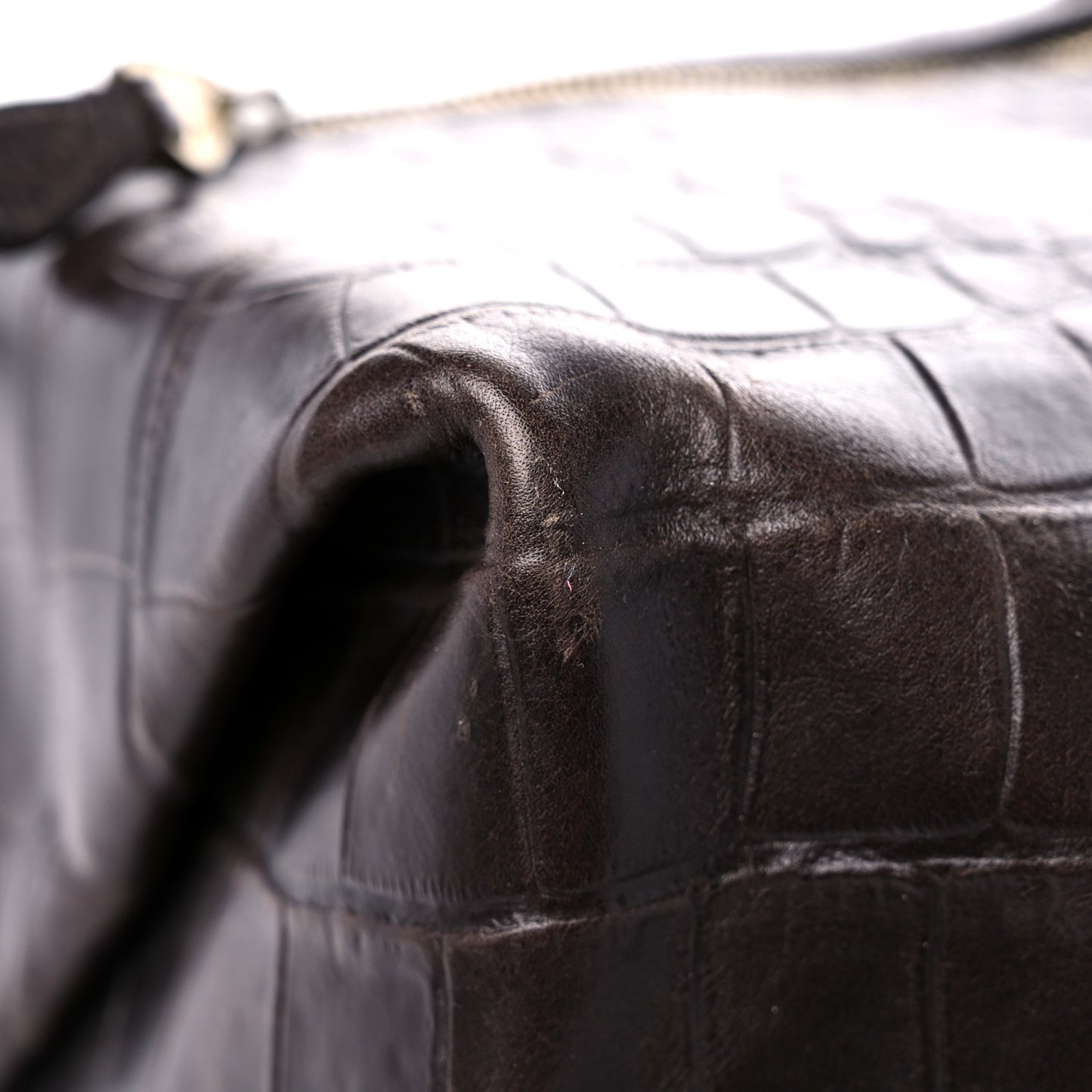 Calfskin Crocodile Embossed Duffle Bag Brown