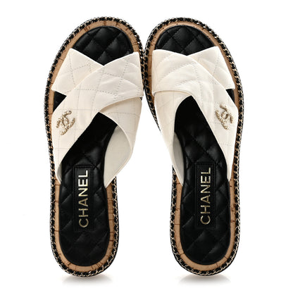 Chanel Lambskin Quilted Chain CC Sandals 38.5 White 3 of 18