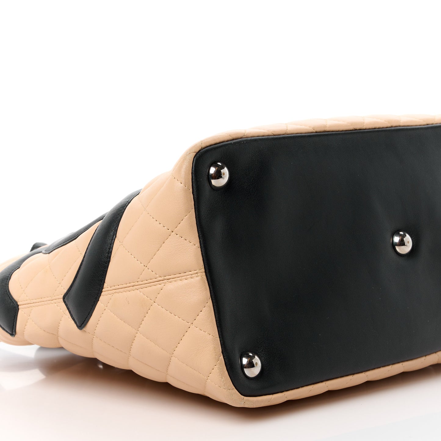 Calfskin Quilted Large Cambon Tote Beige Black