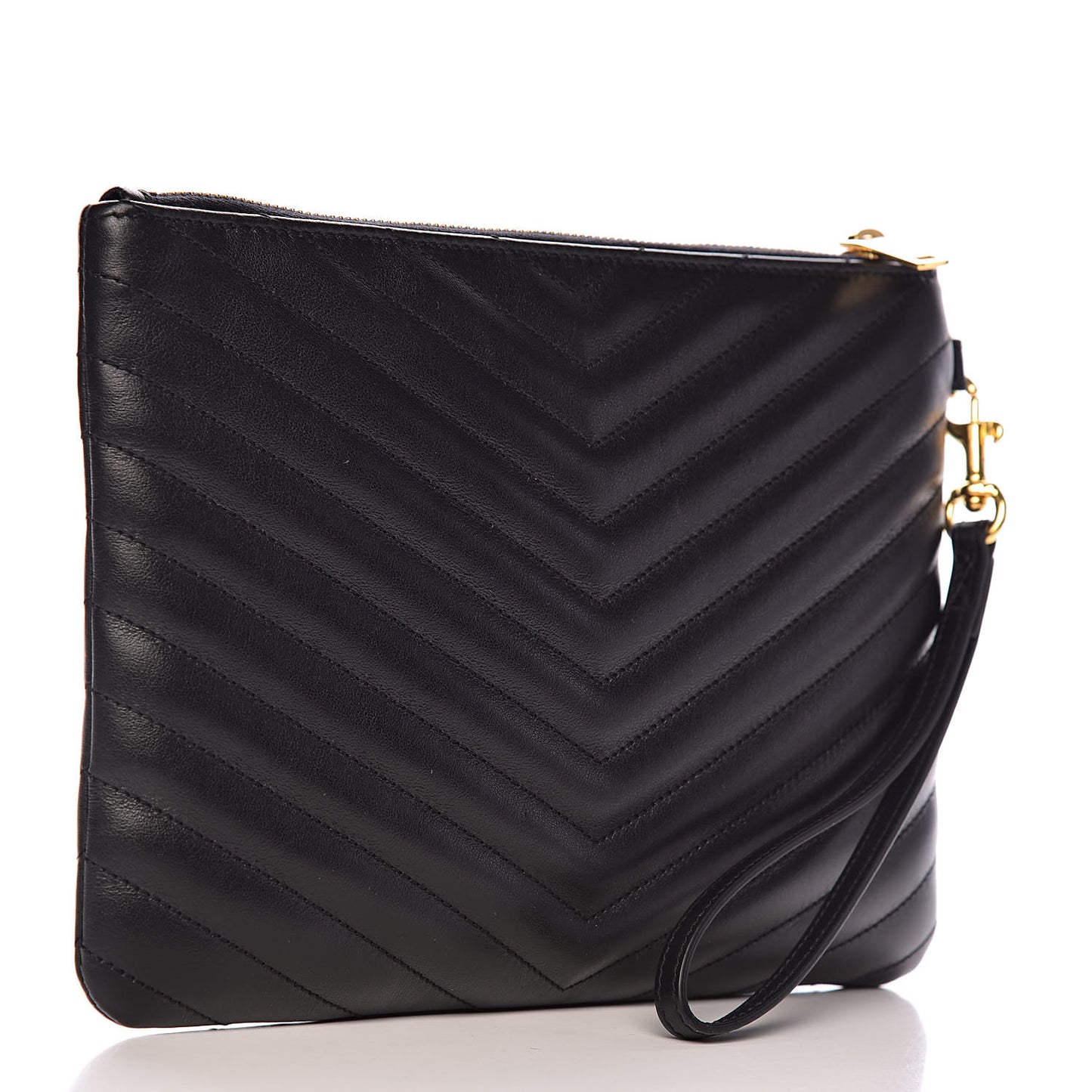 Calfskin Matelasse Chevron Monogram A5 Wristlet Black