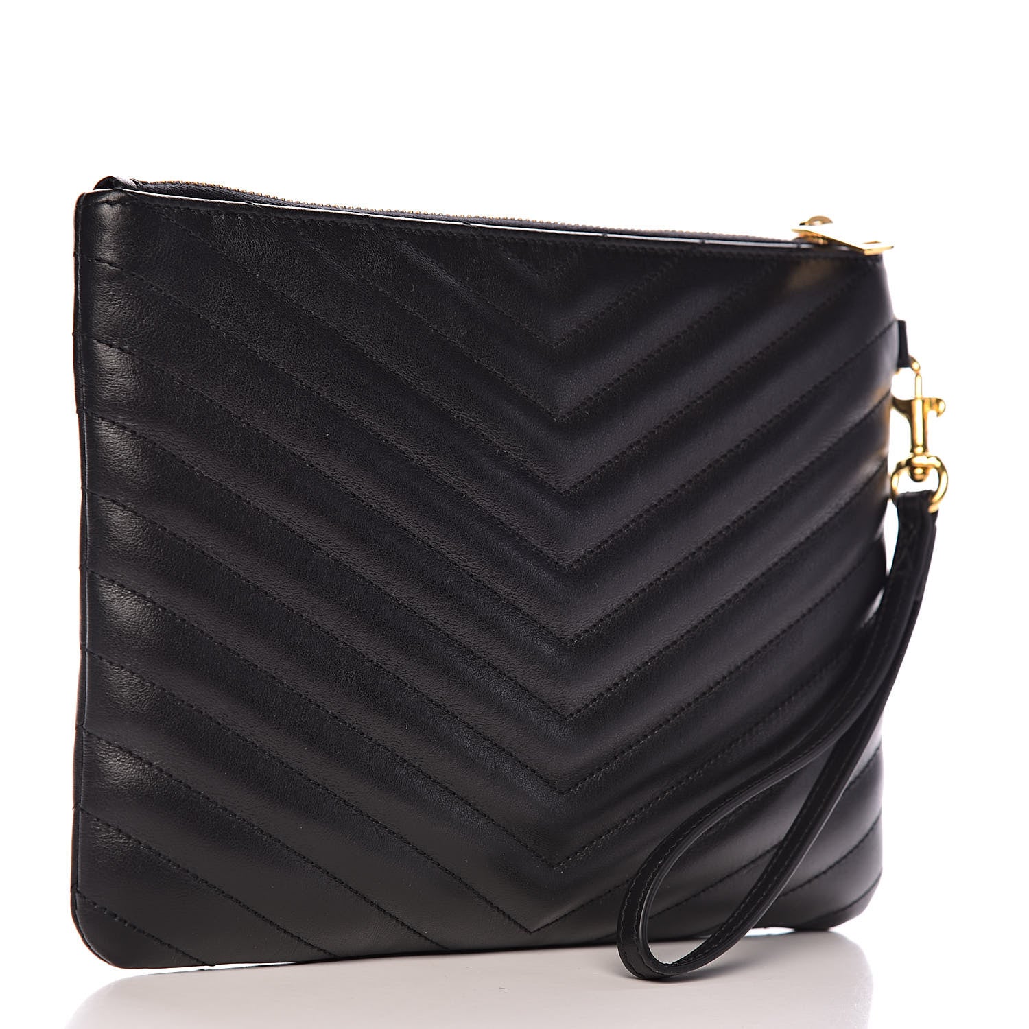 Saint Laurent Calfskin Matelasse Chevron Monogram A5 Wristlet Black 3 of 7