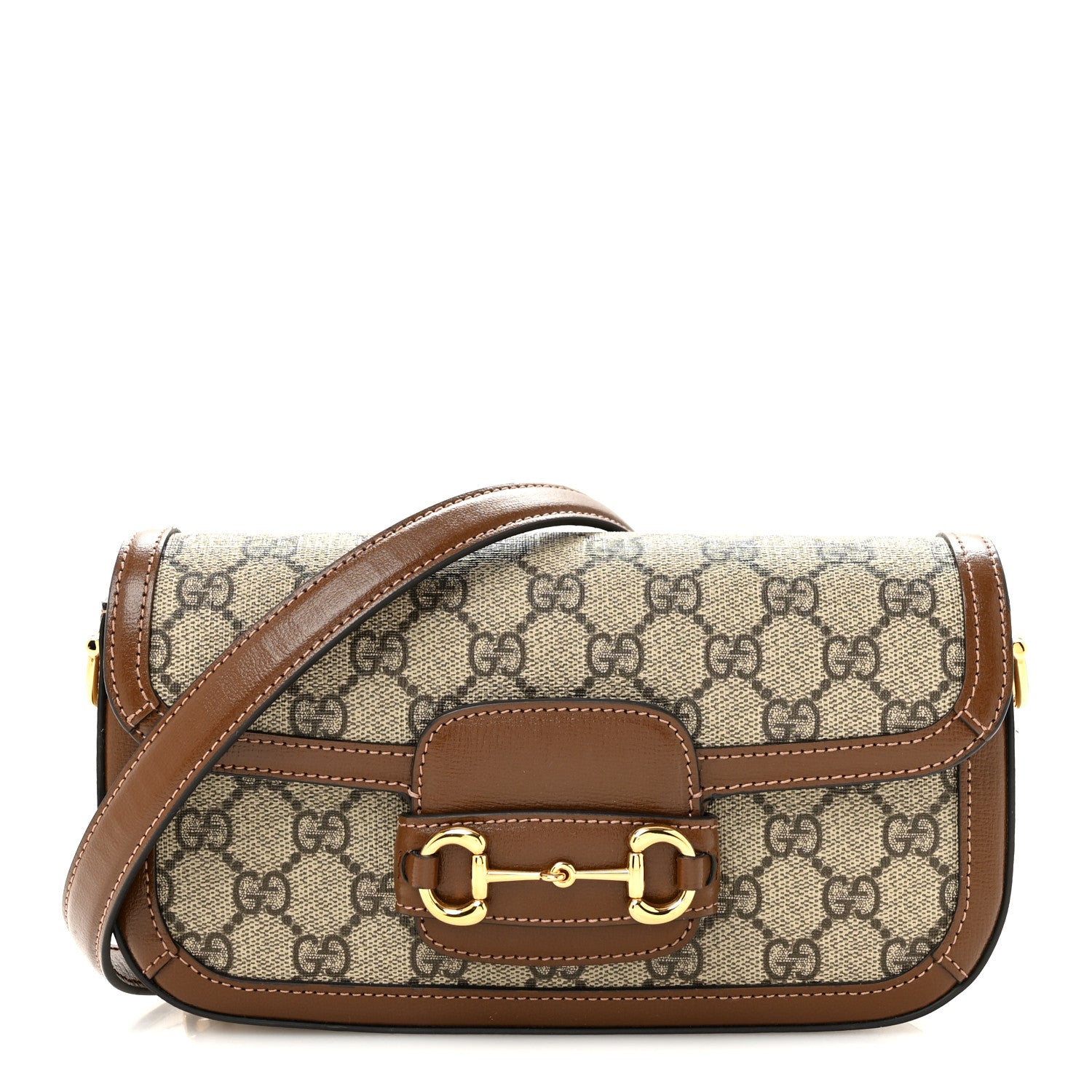 Gucci GG Supreme Monogram Small Horsebit 1955 Chain Shoulder Bag Beige Ebony Brown Sugar 1 of 11
