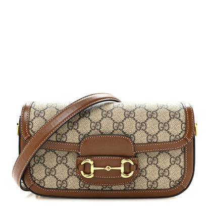 Gucci GG Supreme Monogram Small Horsebit 1955 Chain Shoulder Bag Beige Ebony Brown Sugar 1 of 11