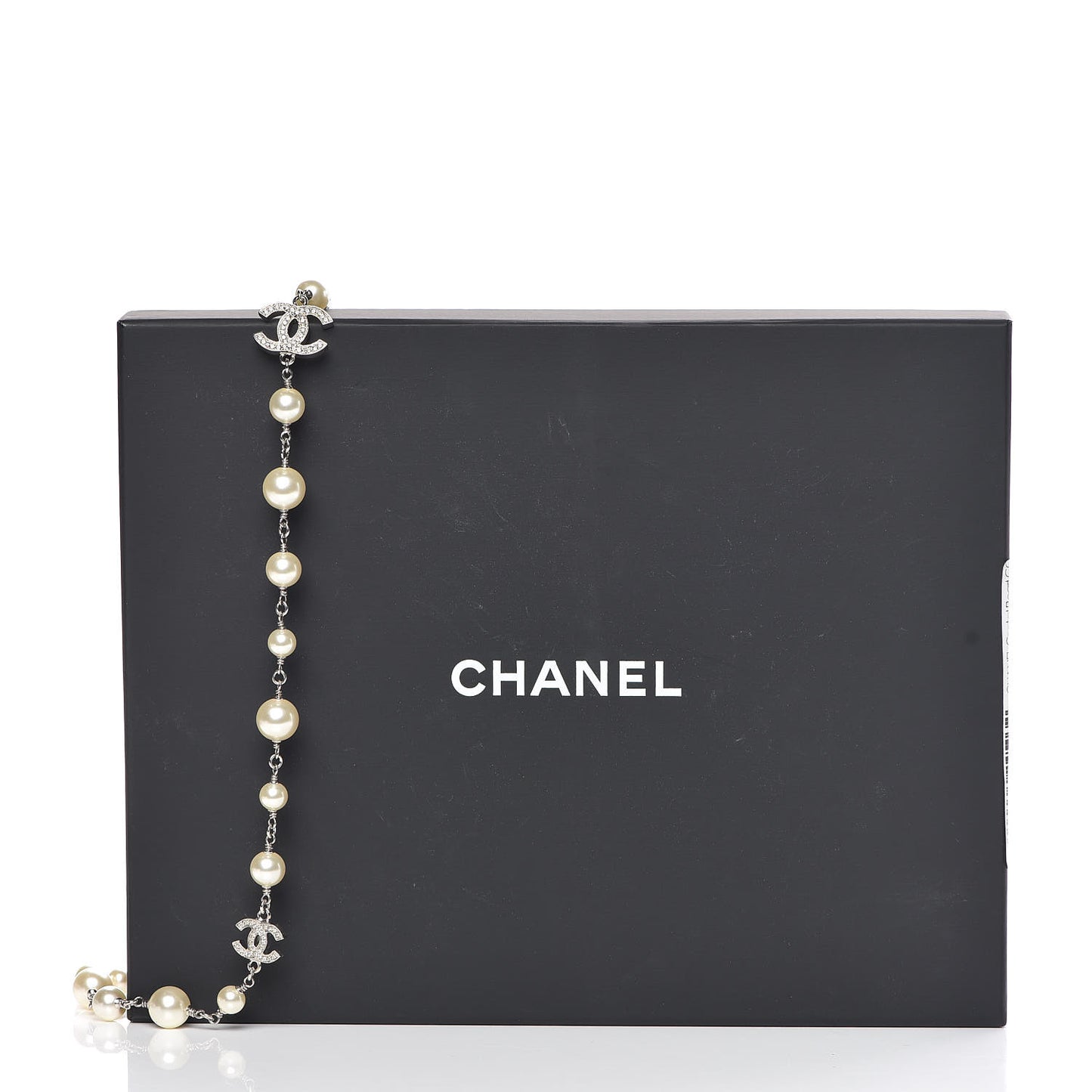 Crystal Pearl CC Long Necklace Silver