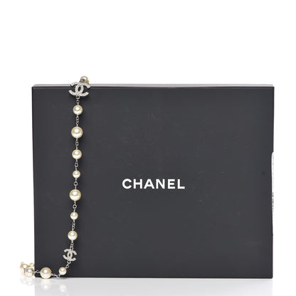 Chanel Crystal Pearl CC Long Necklace Silver 6 of 6