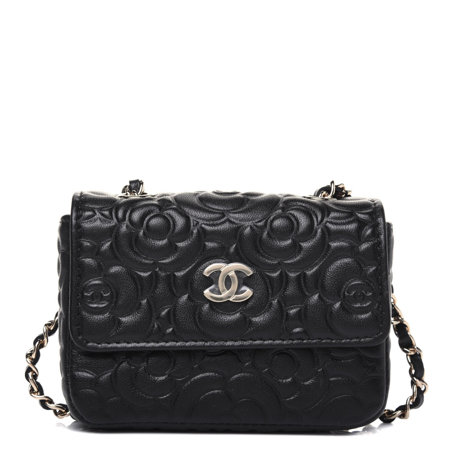 Chanel Lambskin Camellia Embossed Chain Belt Bag Black 1 of 13