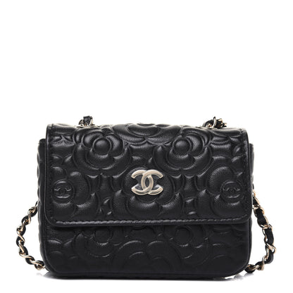Chanel Lambskin Camellia Embossed Chain Belt Bag Black 1 of 13