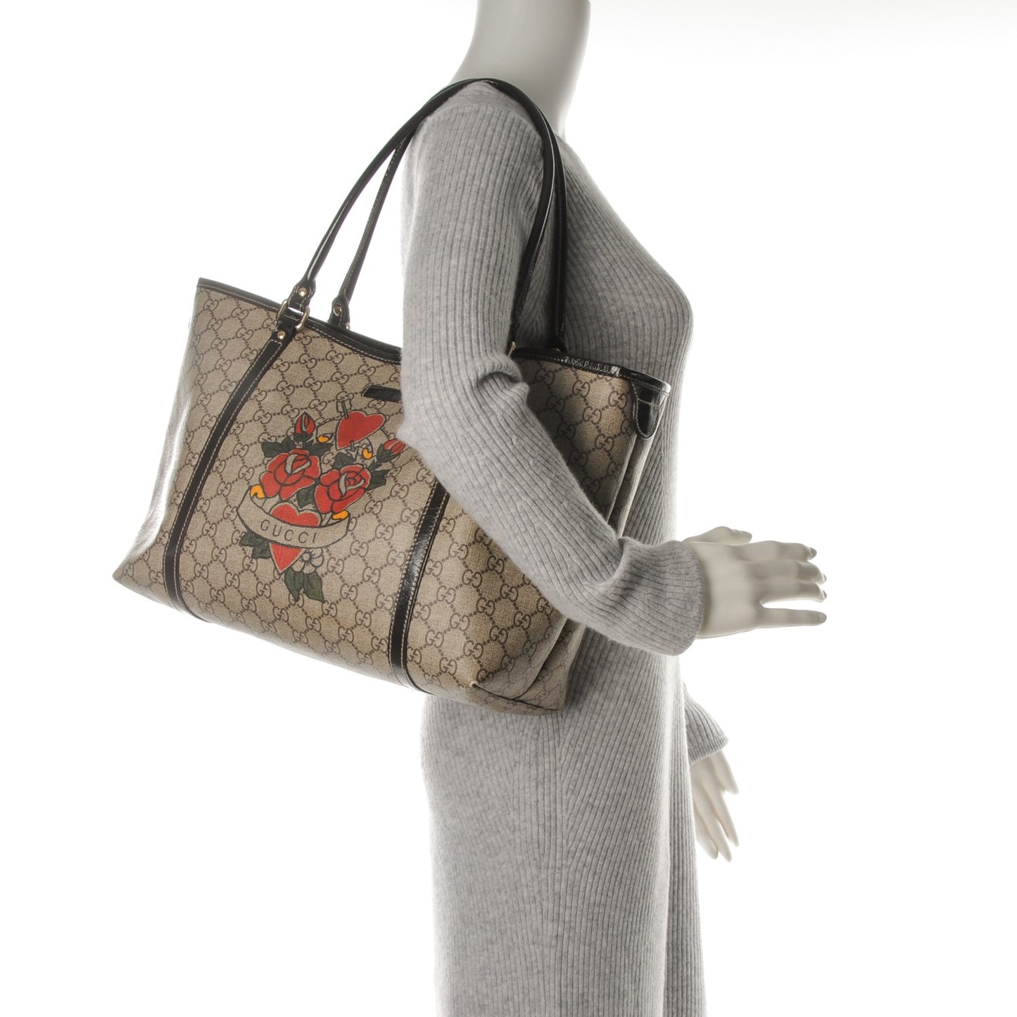 GG Plus Monogram Tattoo Heart Medium Joy Tote Dark Brown