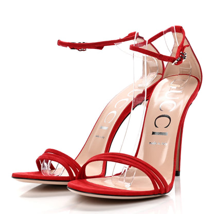 Gucci Kid Scamosciato GG Ankle Strap High Heel Sandals 42 Hibiscus Red 3 of 7