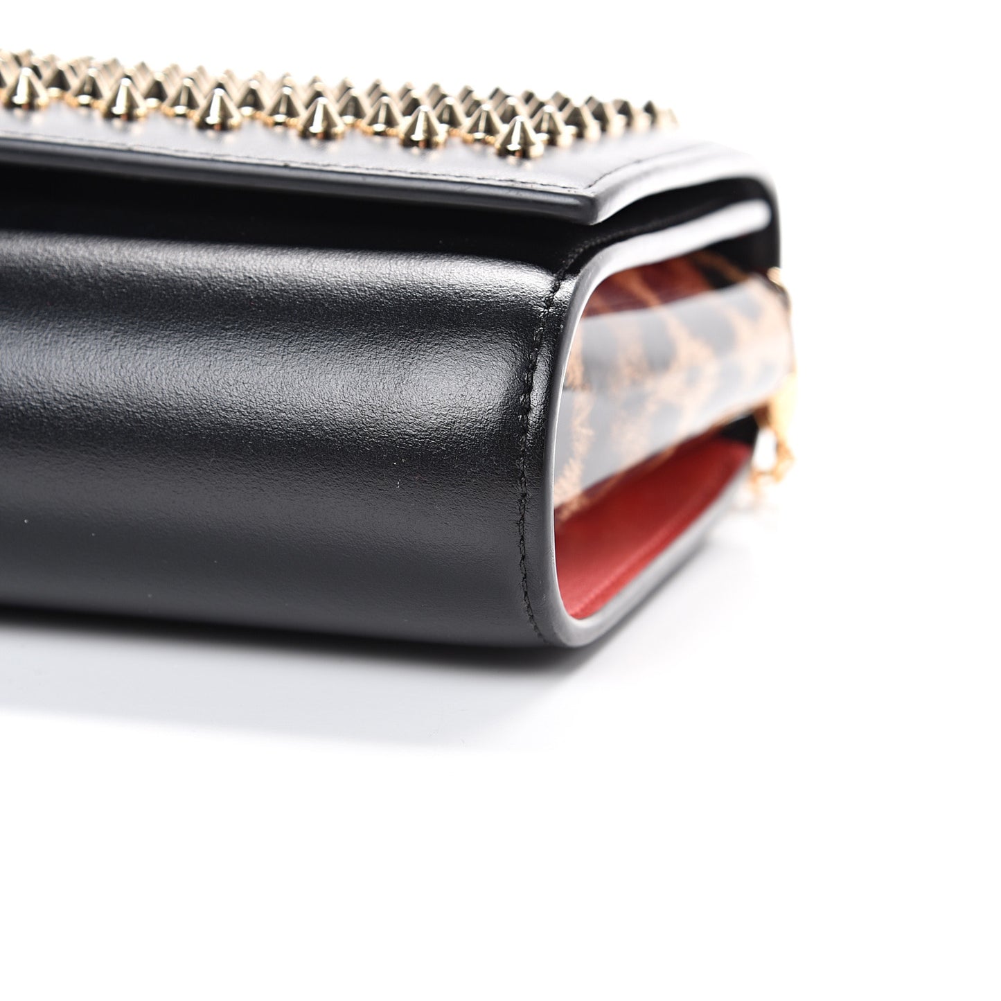 Calfskin Patent Leopard Spikes Paloma Clutch Black