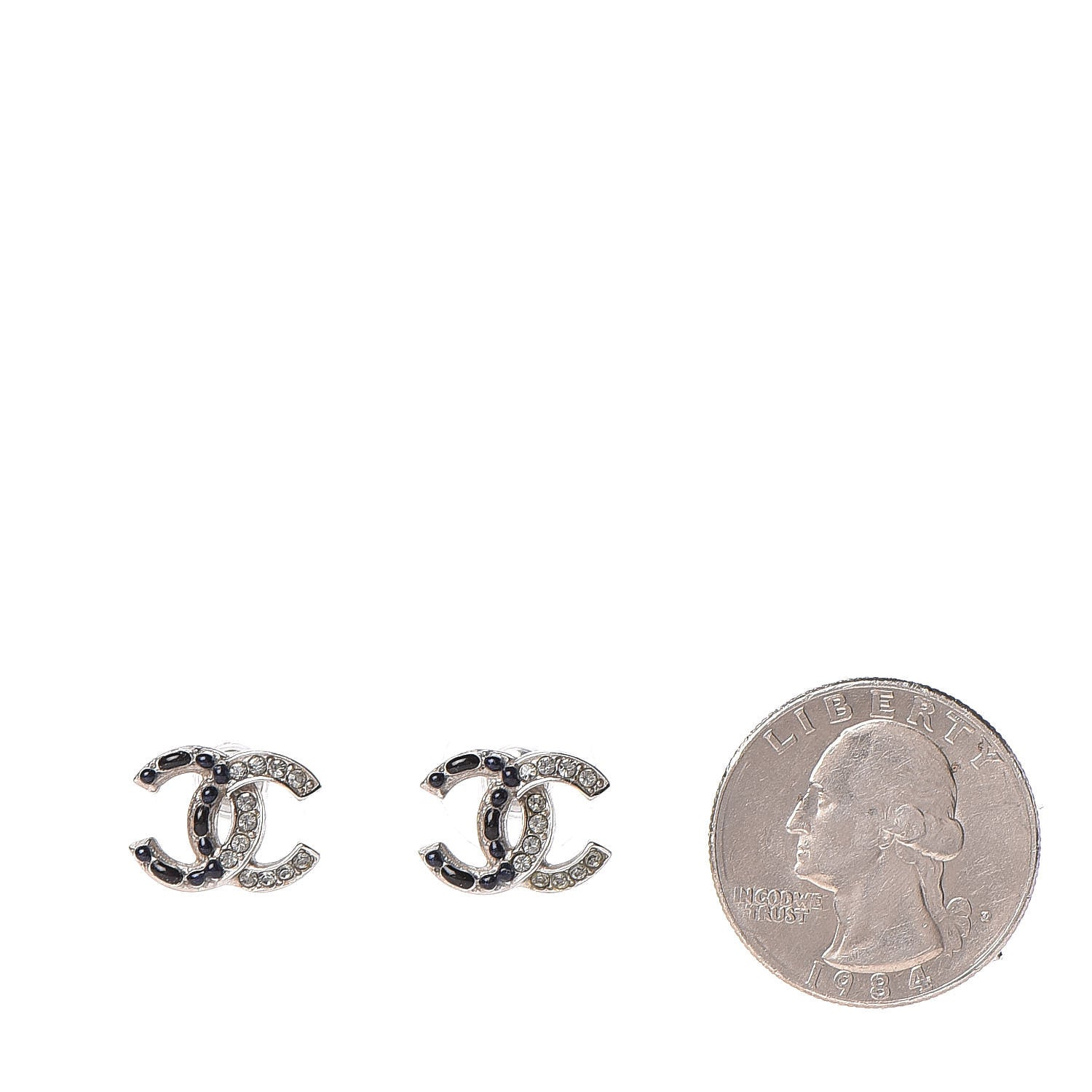 Chanel Crystal Resin CC Earrings Silver Black 2 of 5