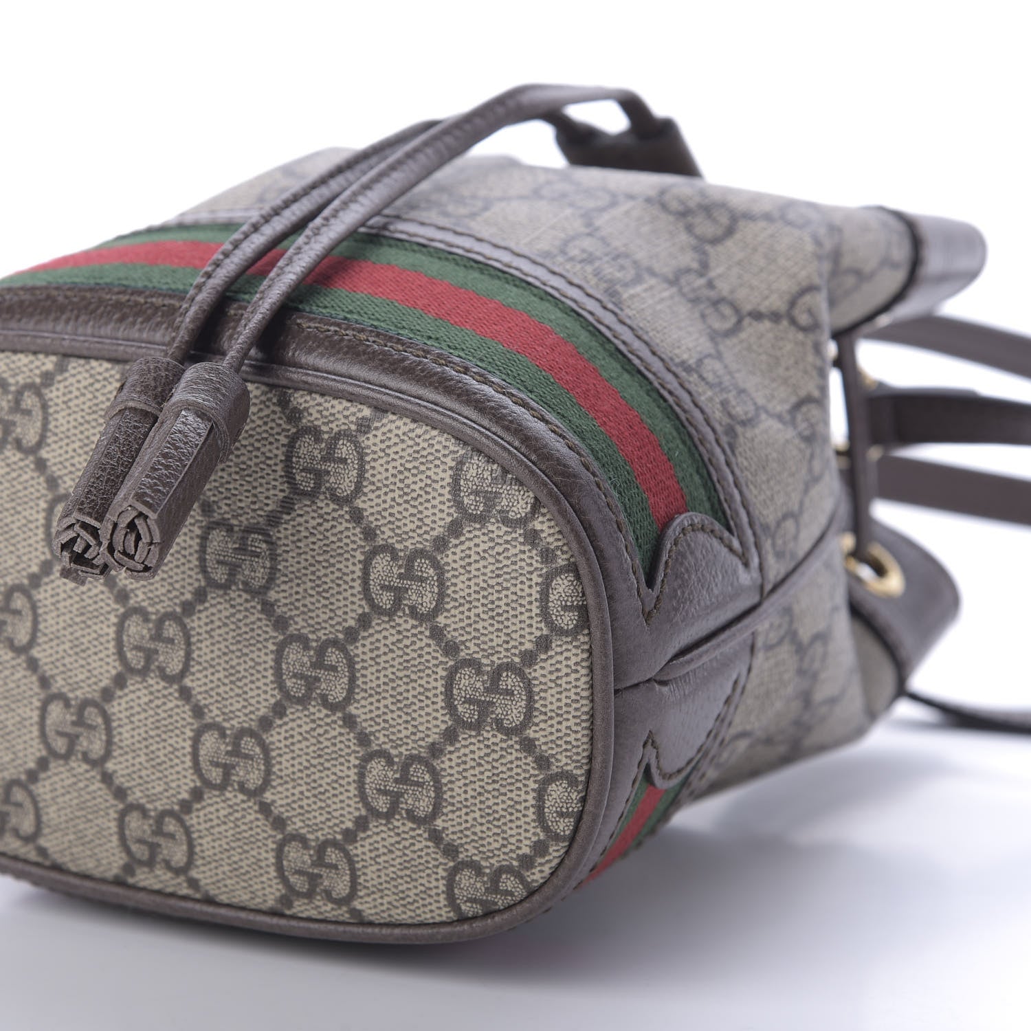 Gucci GG Supreme Monogram Web Mini Ophidia Bucket Bag Brown 7 of 9