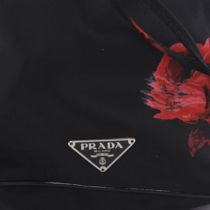 Prada Tessuto Nylon Rose Bucket Bag Black Rosso 10 of 11