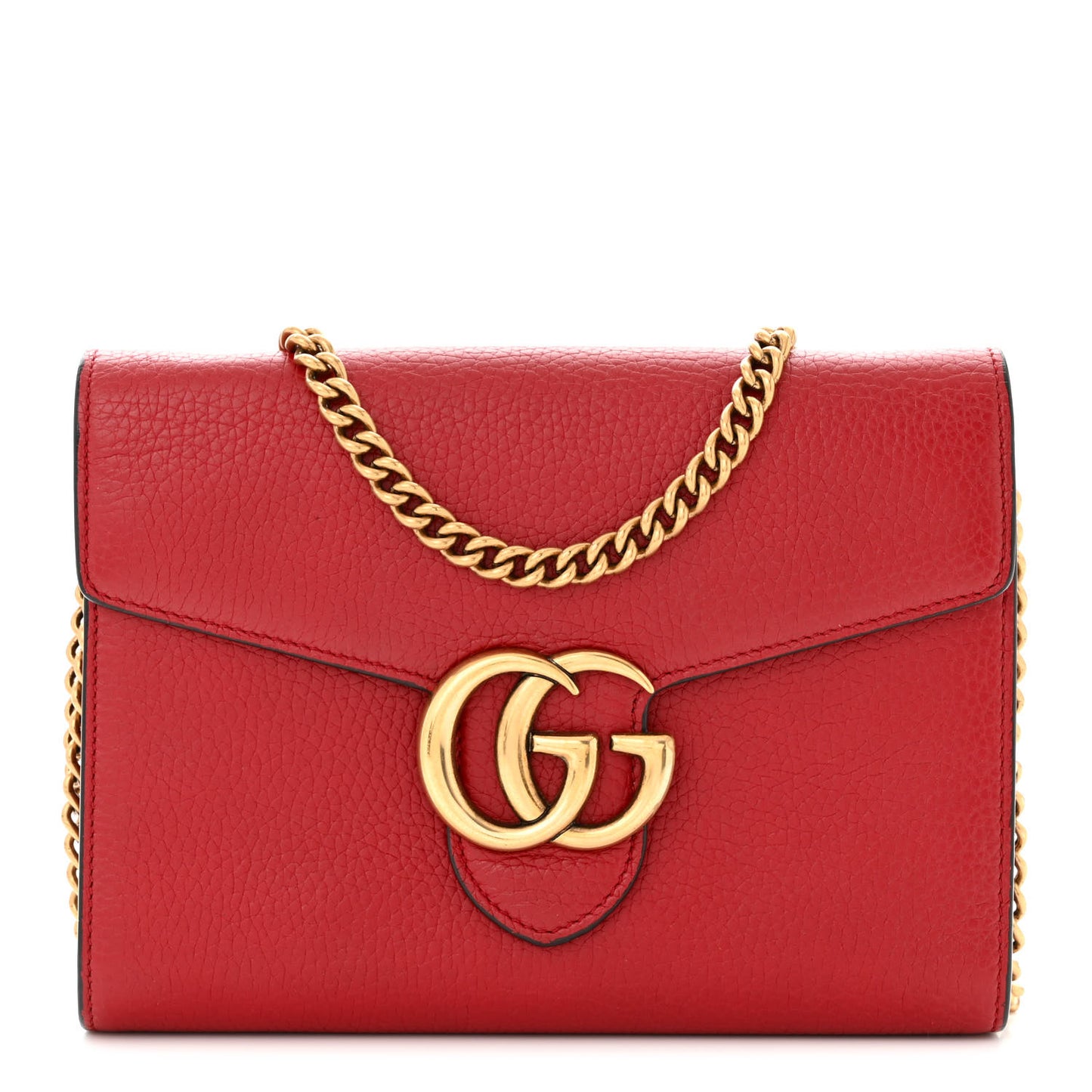 Calfskin GG Marmont Chain Wallet Vulcanic Red