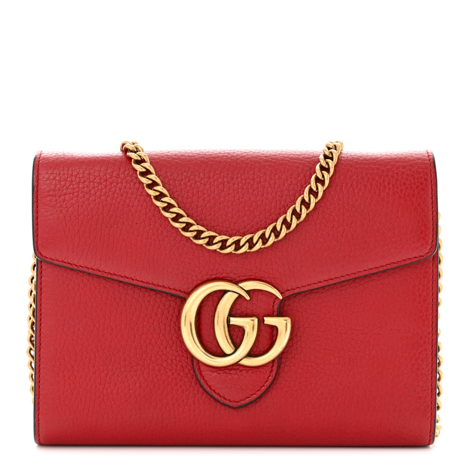 Gucci Calfskin GG Marmont Chain Wallet Vulcanic Red 1 of 11