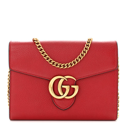Gucci Calfskin GG Marmont Chain Wallet Vulcanic Red 1 of 11