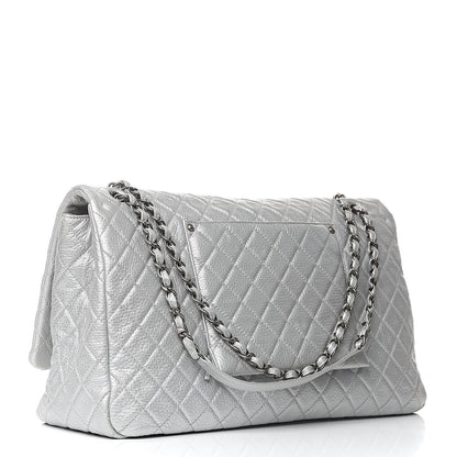 Chanel Metallic Calfskin Quilted XXL Travel Flap Bag Silver 3 of 10