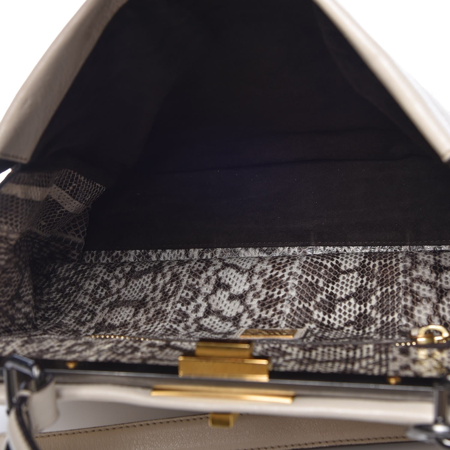 Fendi Goatskin Elaphe Large Peekaboo Iconic Satchel Latte Natural 6 of 13