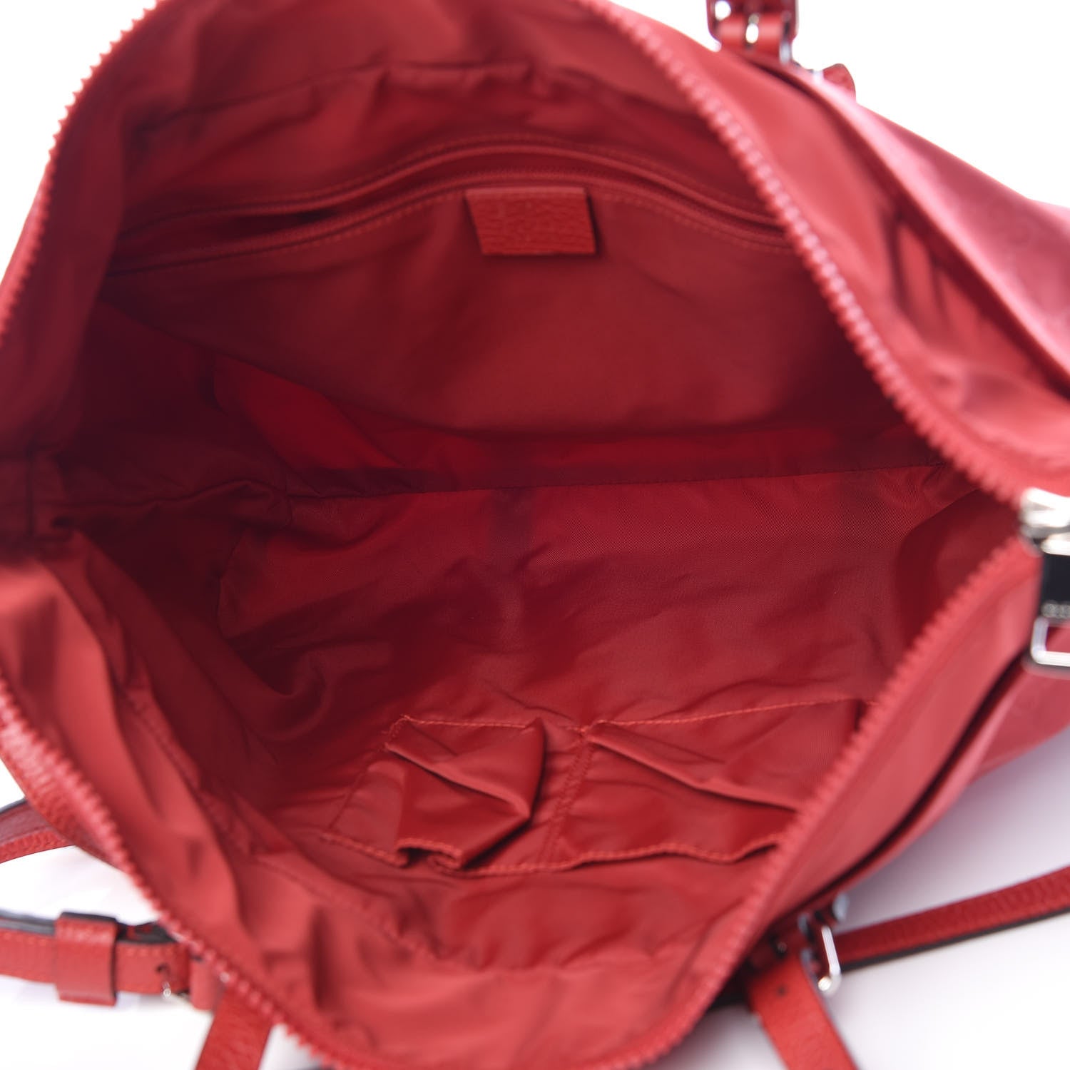 Gucci Nylon Monogram Dollar Calfskin Tote Vibrant Red 5 of 10